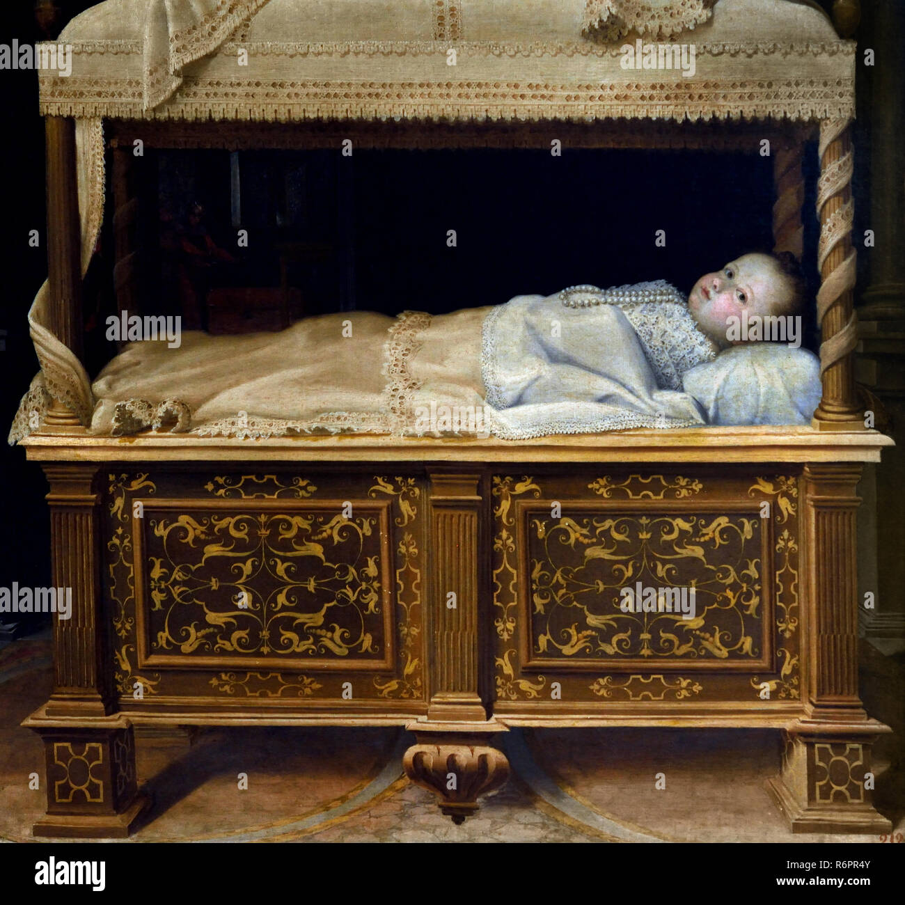 Enfant couché dans un berceau par Prospero Fontana 1512-1597 (16ème siècle) Italie Italiann Banque D'Images
