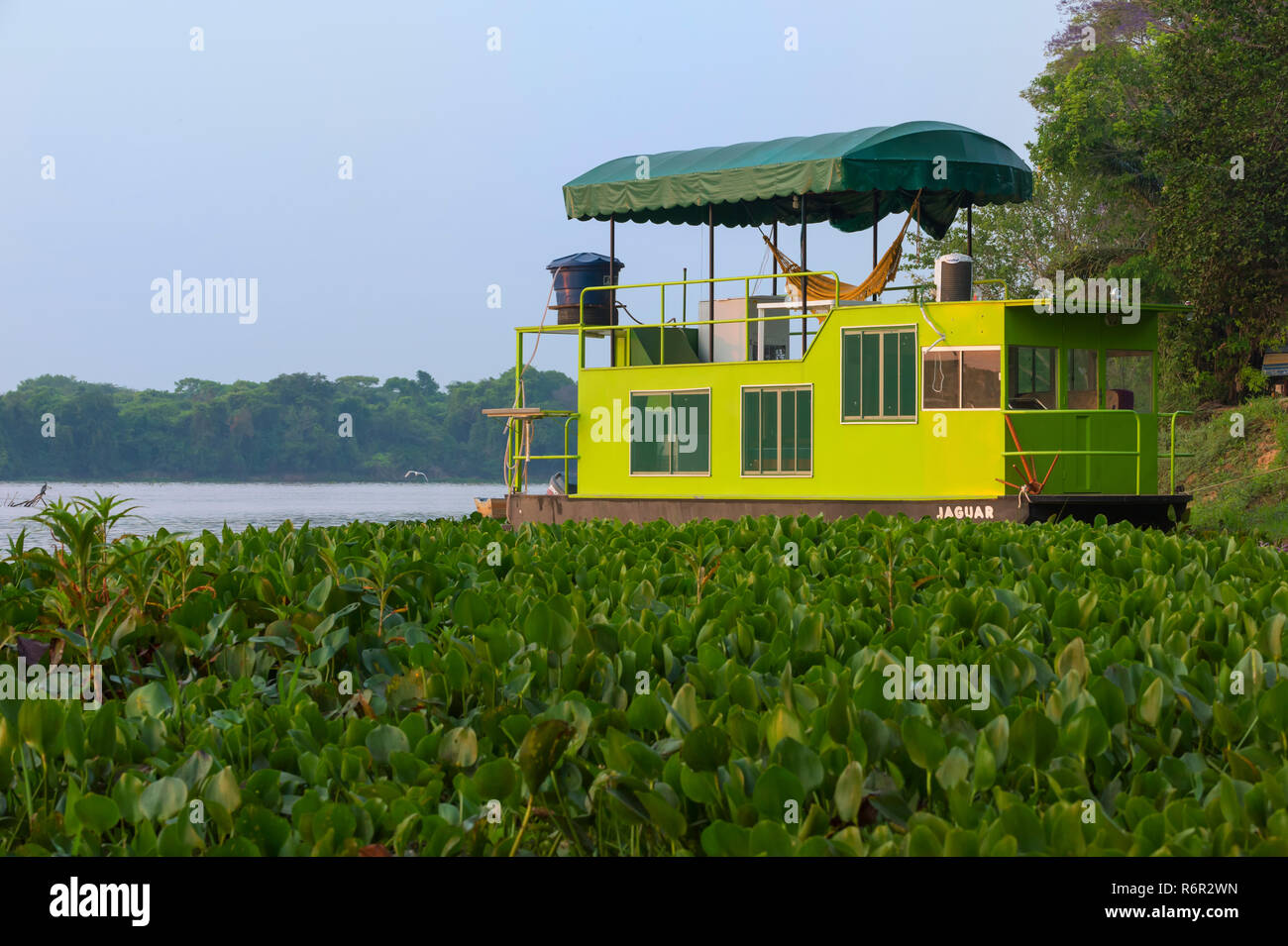 Bateau ancré, Cuiaba river, Pantanal, Mato Grosso, Brésil Banque D'Images