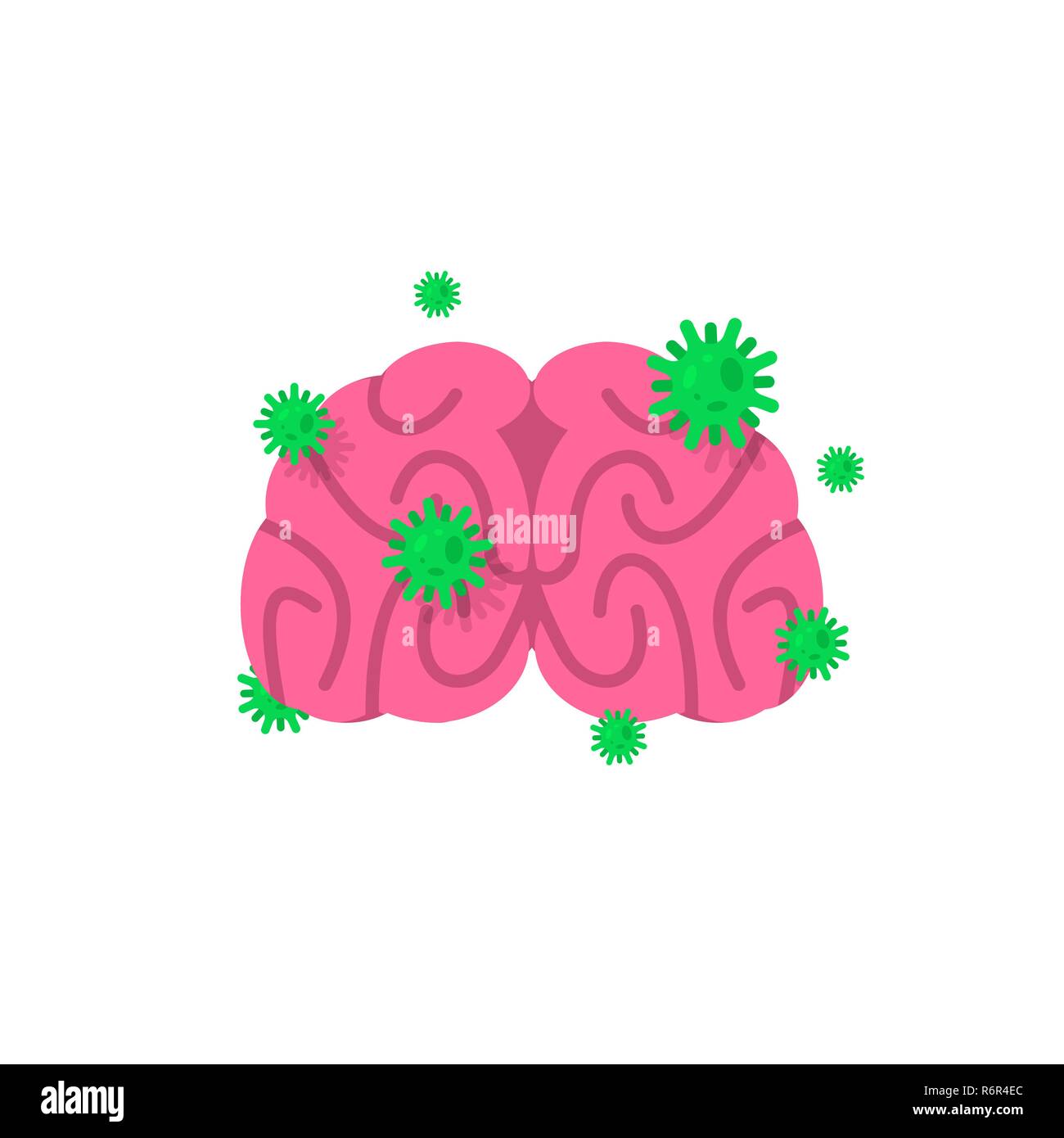 Cerveau malade. L'organe interne malades. Les douleurs des virus et des bactéries. En difficulté la maladie humaine. Illustration de Vecteur