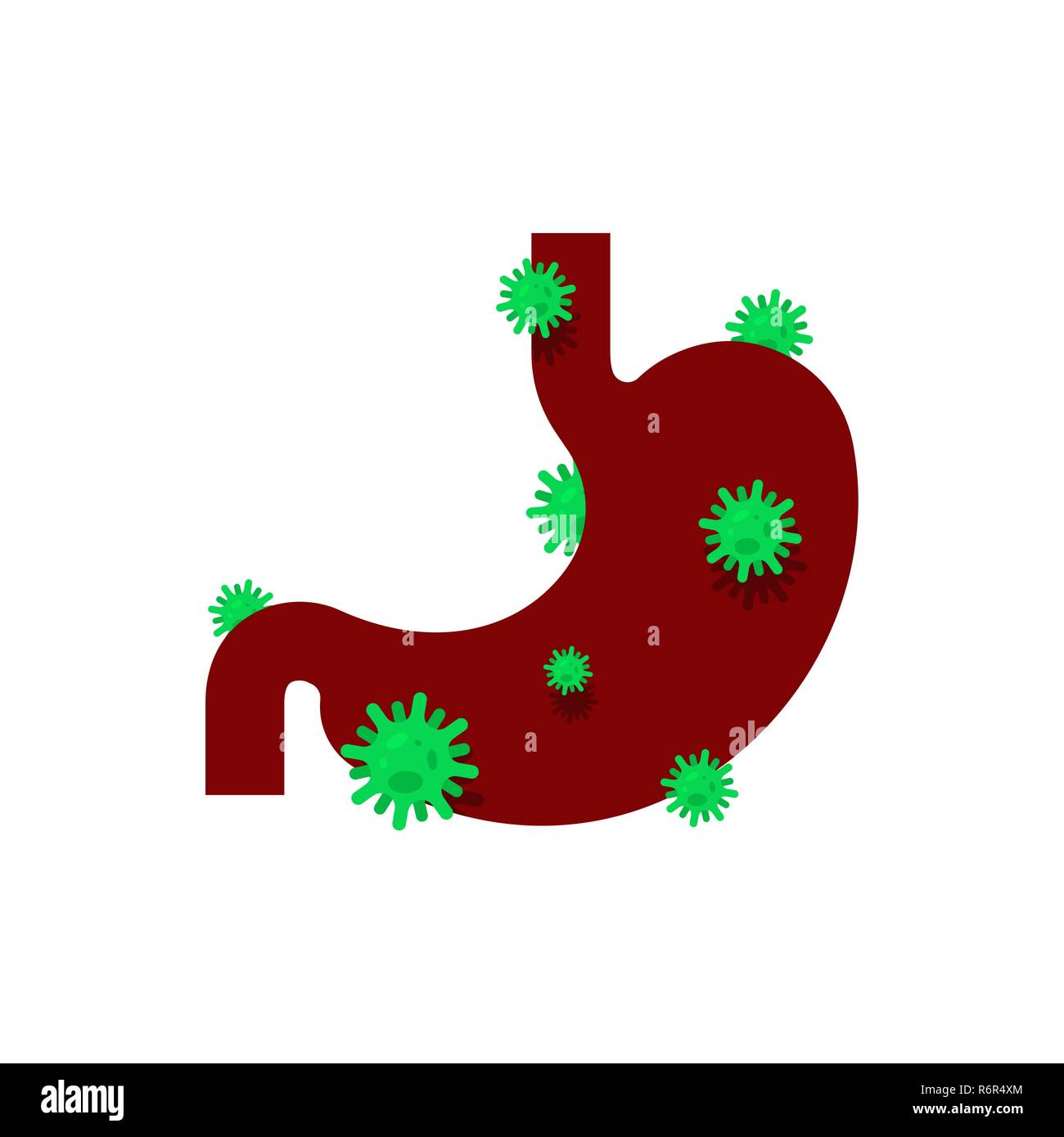 Malade de l'estomac. L'organe interne malades. Les douleurs des virus et des bactéries. En difficulté la maladie humaine. Illustration de Vecteur