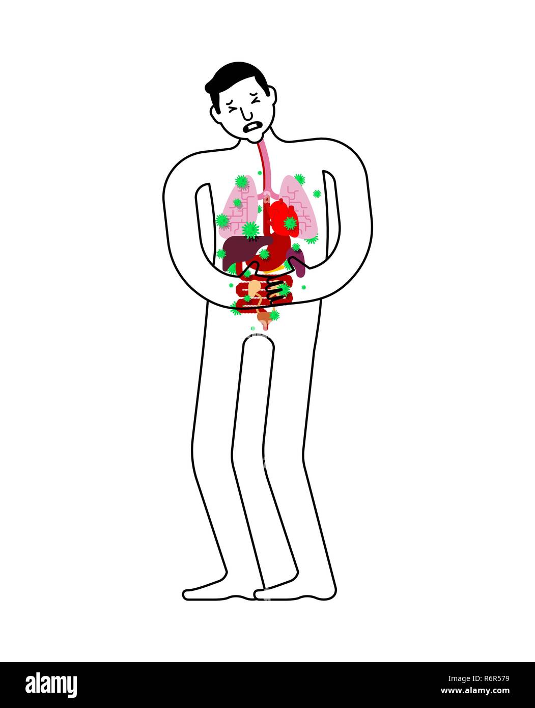 L'anatomie des organes internes malades de la maladie humaine. Le cœur et les poumons. Le foie et l'estomac. L'œsophage et du pancréas. Les reins et la rate. Les virus faisant mal et bacter Illustration de Vecteur