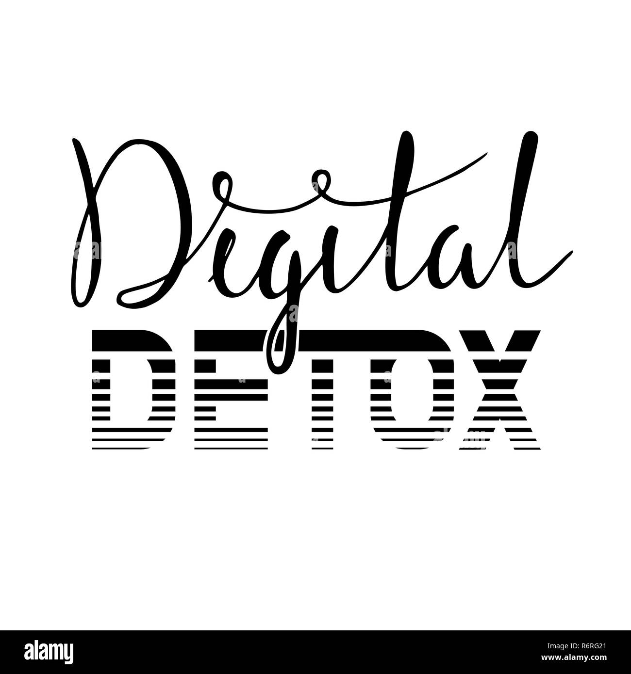 Detox numérique. Vector illustration lettrage dessiné à la main sur fond blanc. isolés. Pour les affiches, cartes Banque D'Images