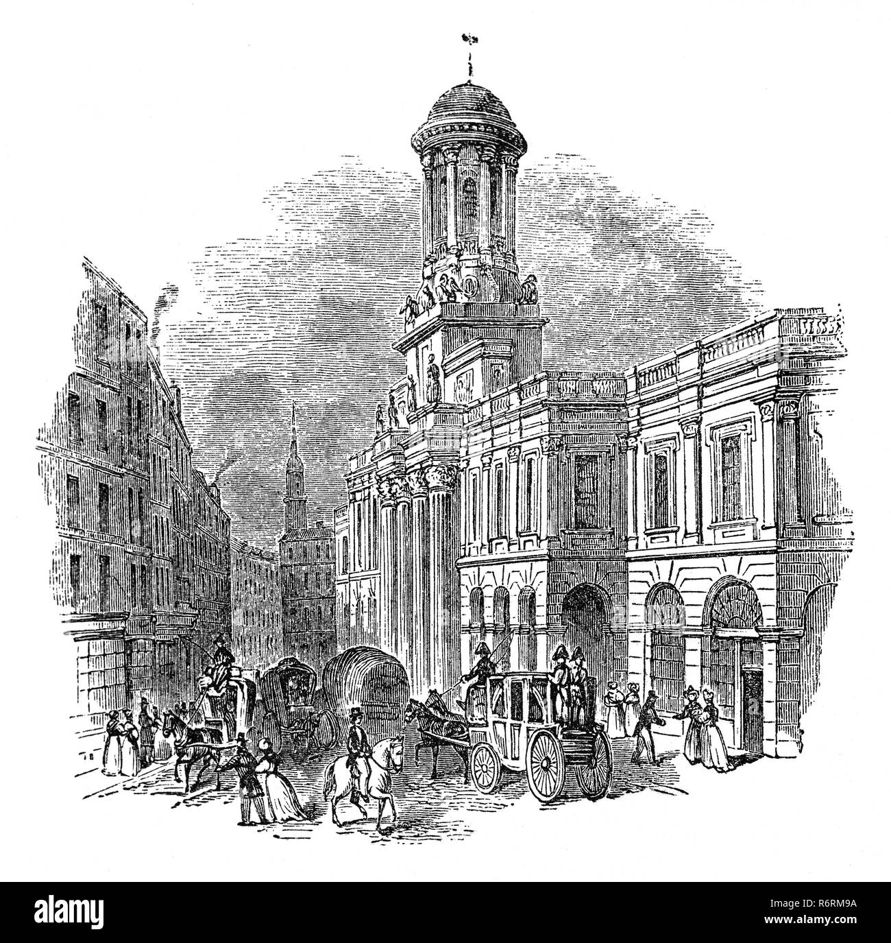 Le Royal Exchange de Londres a été fondée au xvie siècle par le marchand Thomas Gresham d'agir comme un centre de commerce de la ville de Londres. C'est l'endroit où certaines proclamations royales (comme la dissolution du Parlement) sont lus par l'une ou l'autre un héraut ou un crieur public. À la suite du décès ou de l'abdication d'un monarque et la confirmation de la prochaine adhésion du monarque sur le trône par le Conseil de l'adhésion, le Royal Exchange Building est l'un des endroits où un héraut proclame le nouveau règne du monarque au public. Cet édifice détruit par un incendie dans les années 1840. Banque D'Images