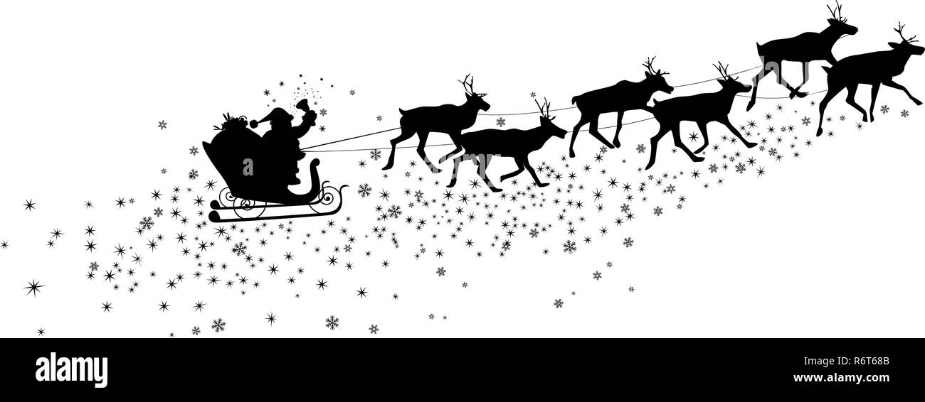 Silhouette de Père Noël et des cerfs. Les flocons de neige et d'astérisques. Illustration de Vecteur