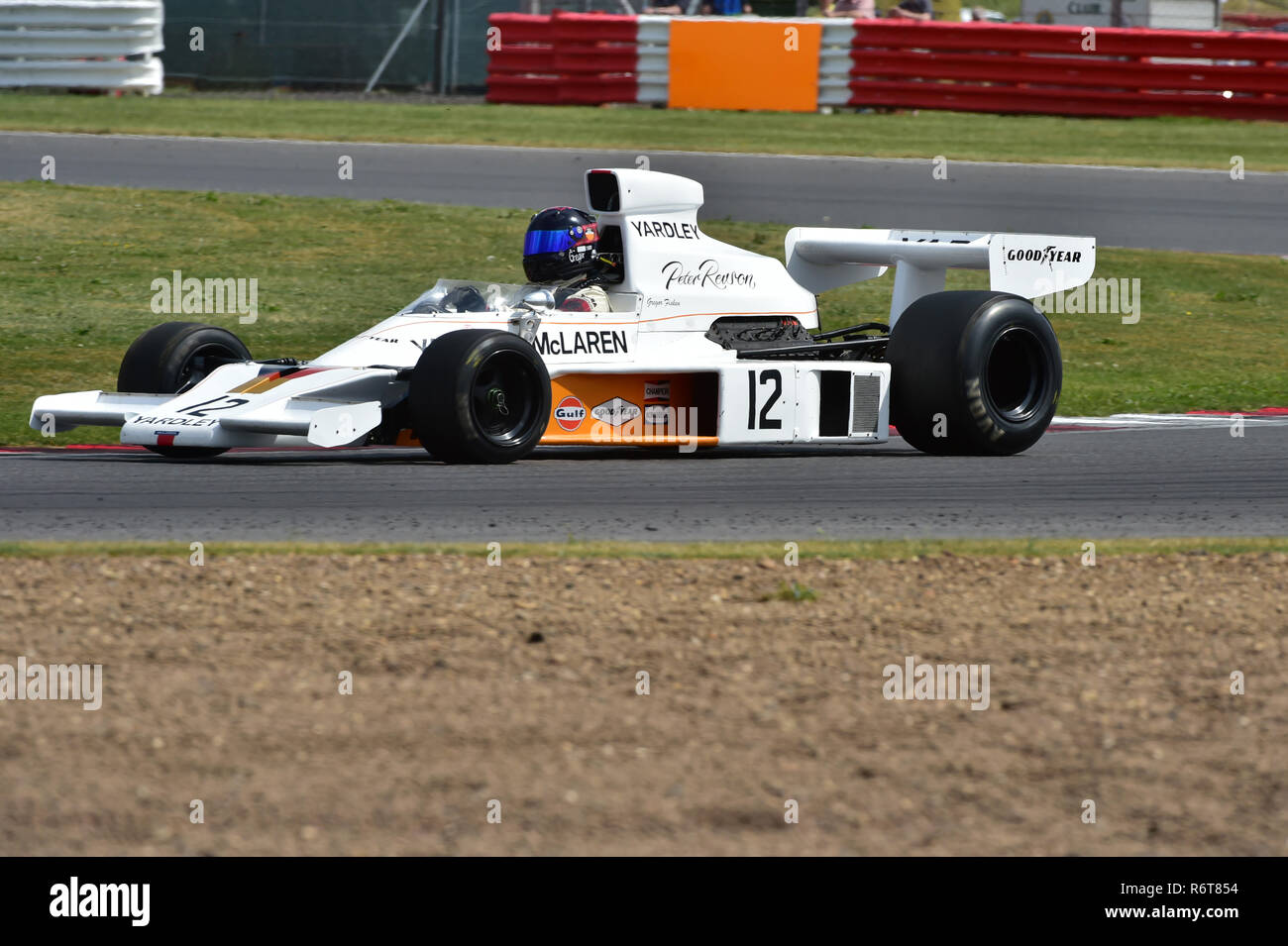 Gregor Fisken, McLaren M23, FIA, maîtres, historique, de Formule Un, Silverstone Classic 2014 classique, les voitures de course, F1, FIA, Ford, Formule 1, Grand Prix c Banque D'Images