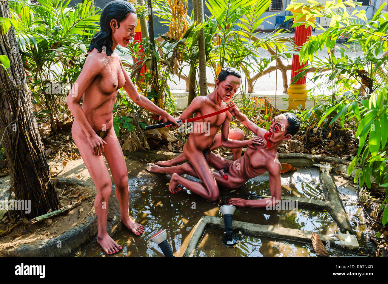 Statues bizarres de Wat Mae Kaet Noi l'enfer bouddhiste temple, Chiang Mai, Thaïlande Banque D'Images