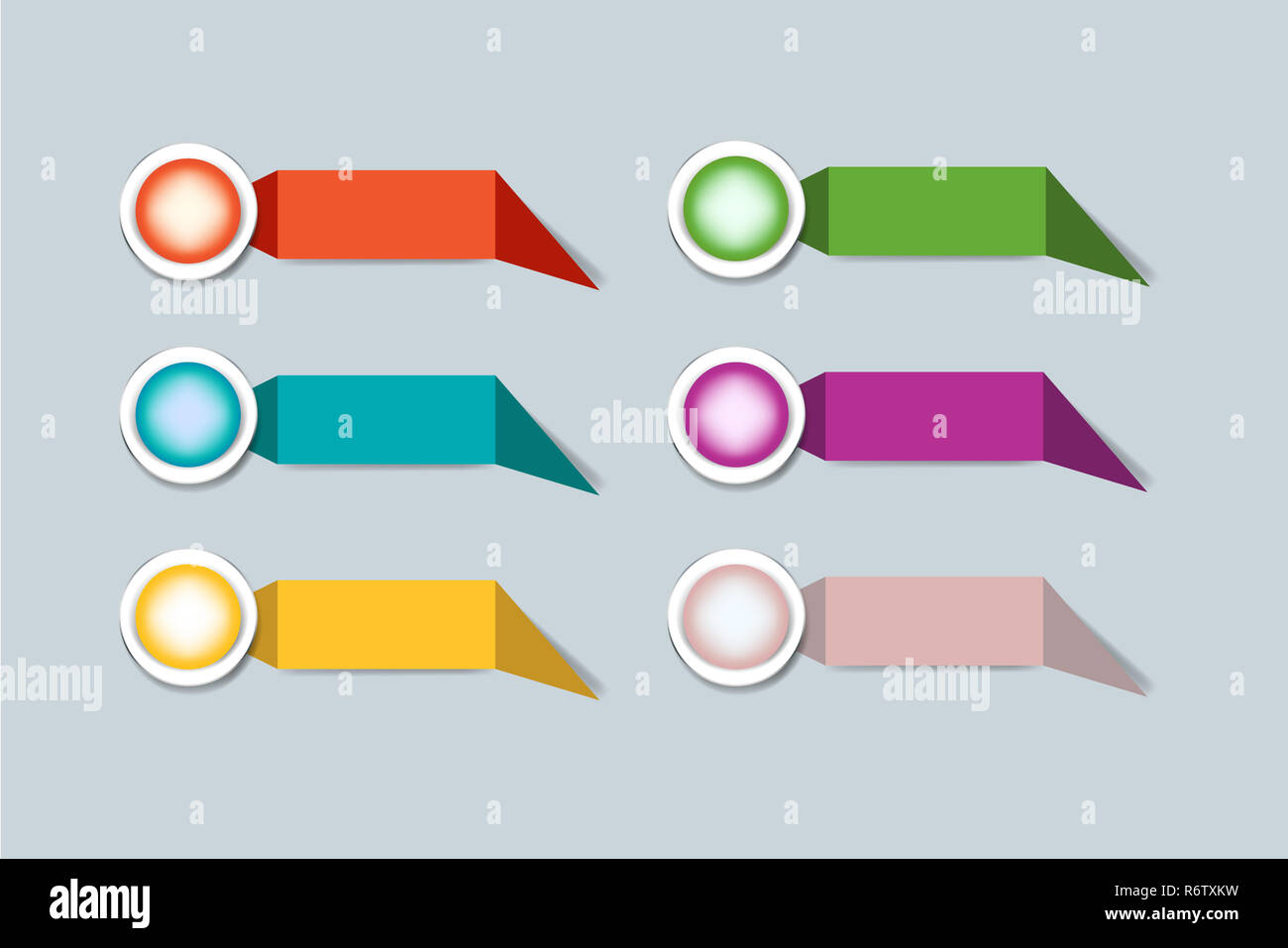 L'infograph de six étiquettes métal rectangulaire horizontale Banque D'Images