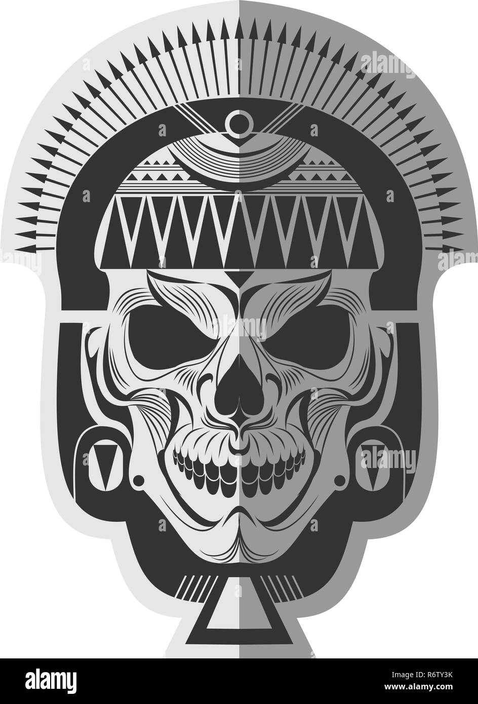 Noir et blanc de décoration anciens Mayas mémorable du crâne pour art sticker, tatouage ou impression sur t-shirt Illustration de Vecteur