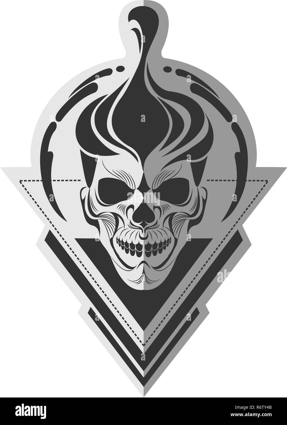 Noir et blanc décoratif crâne rockabilly télévision art papier autocollant de tatouage, ou t-shirt Illustration de Vecteur