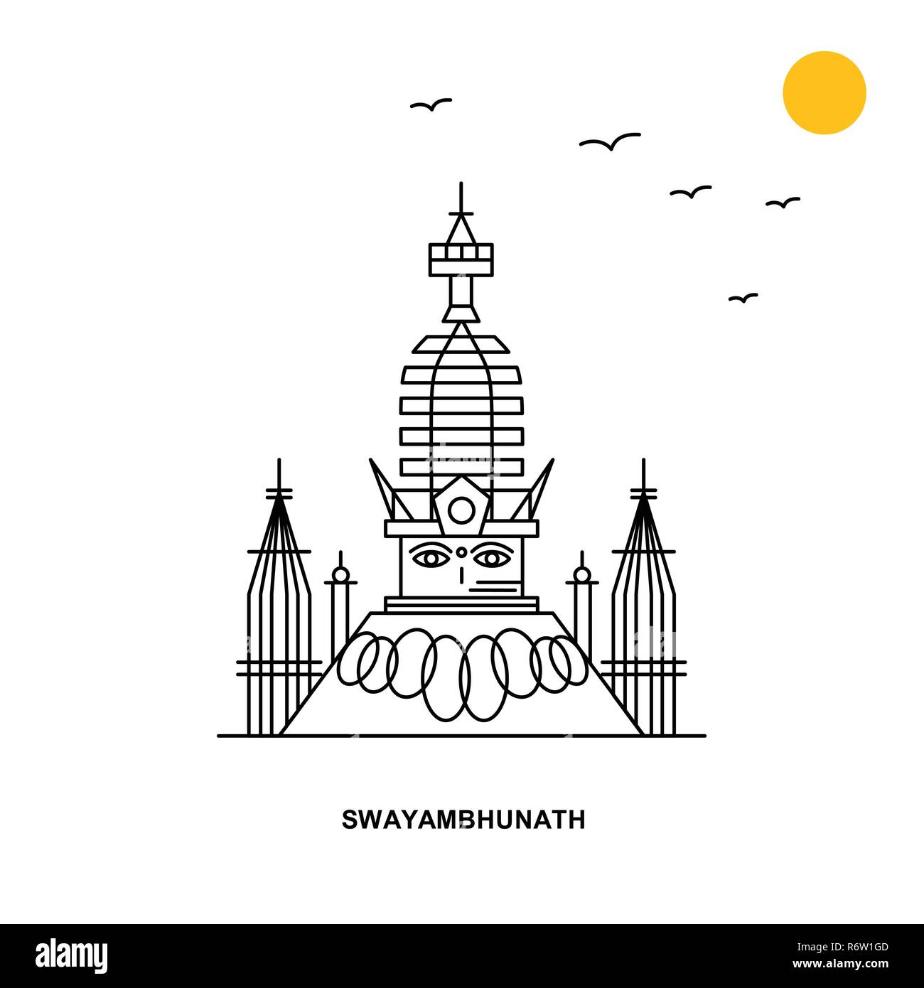 Monument de Swayambhunath. Illustration naturelle de Voyage du Monde historique en ligne . Illustration de Vecteur