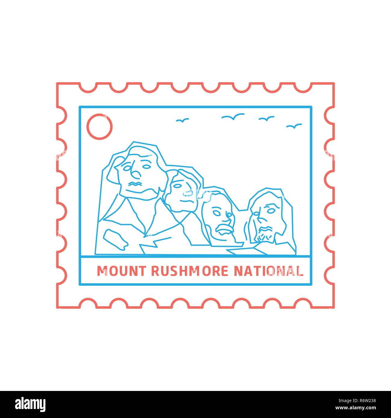 MOUNT RUSHMORE NATIONAL timbre bleu et rouge, Style ligne vector illustration Illustration de Vecteur