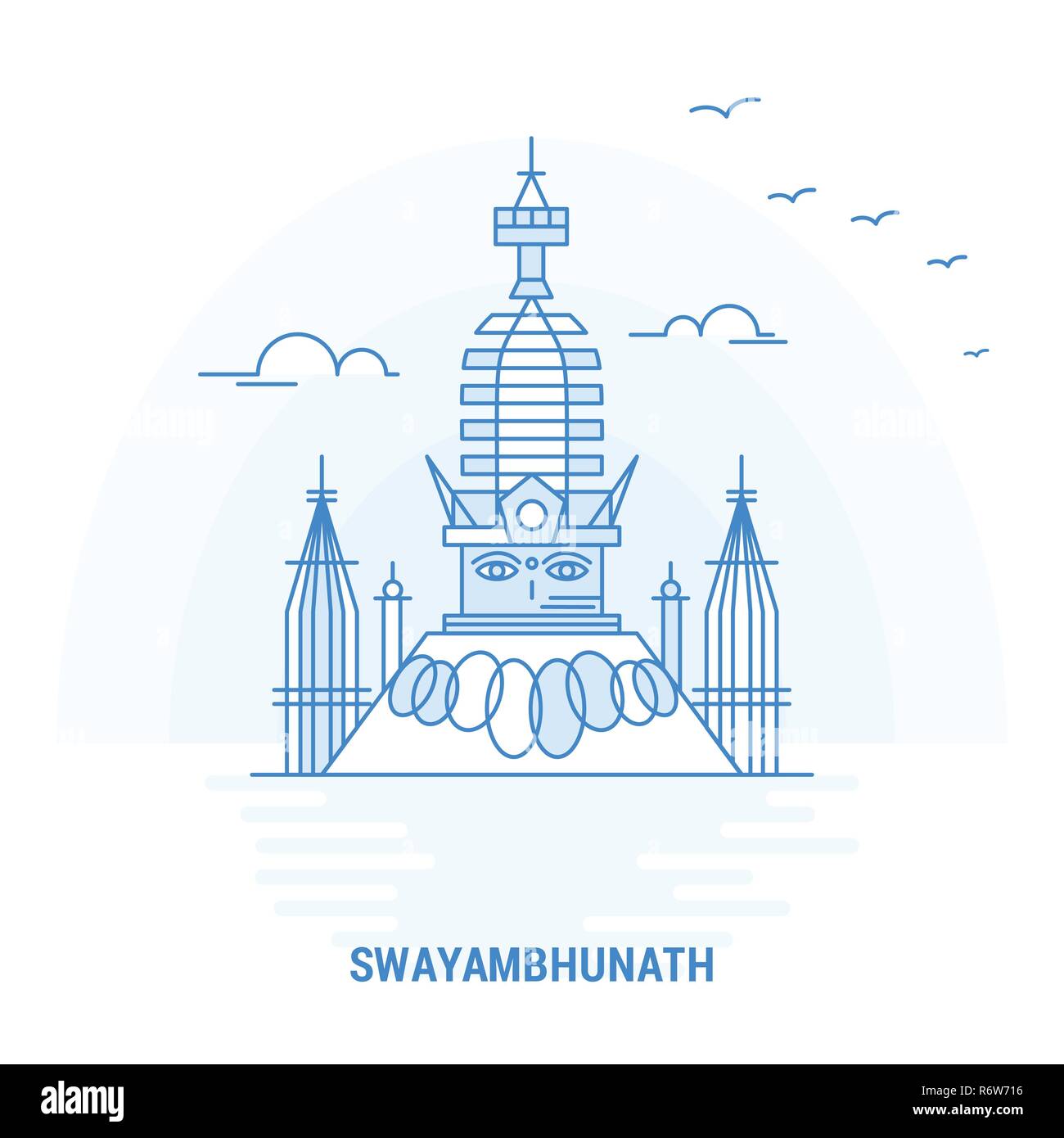 Repère Bleu de Swayambhunath. Arrière-plan créatif et modèle d'Affiche Illustration de Vecteur