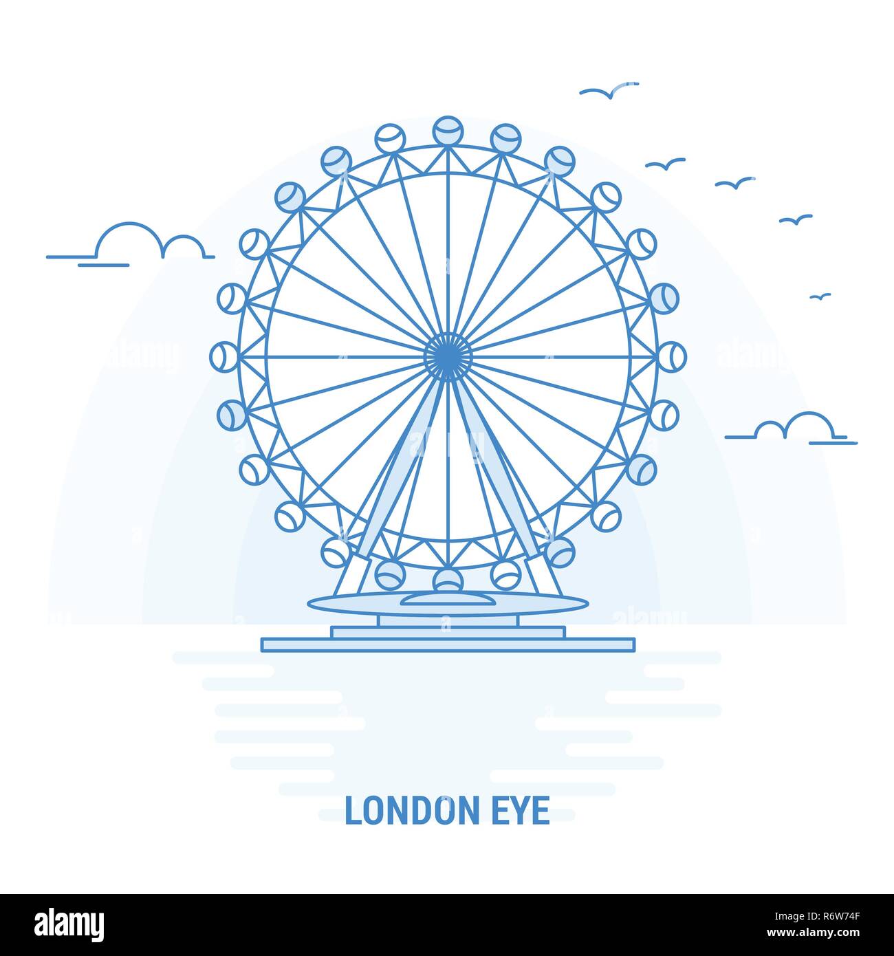 LONDON EYE Vue bleu. Arrière-plan créatif et modèle d'Affiche Illustration de Vecteur