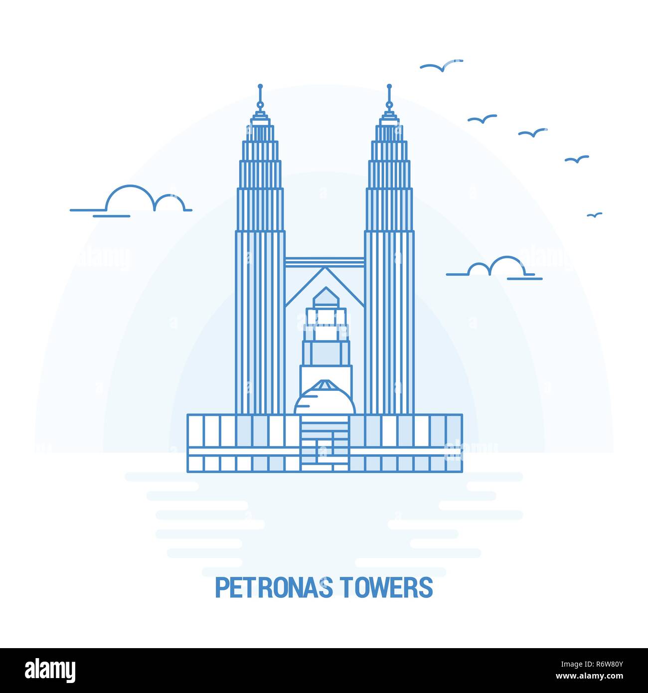 Les Tours Petronas Repère Bleu. Arrière-plan créatif et modèle d'Affiche Illustration de Vecteur