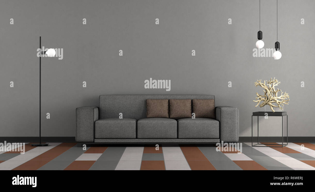 Salon moderne gris et brun Banque D'Images