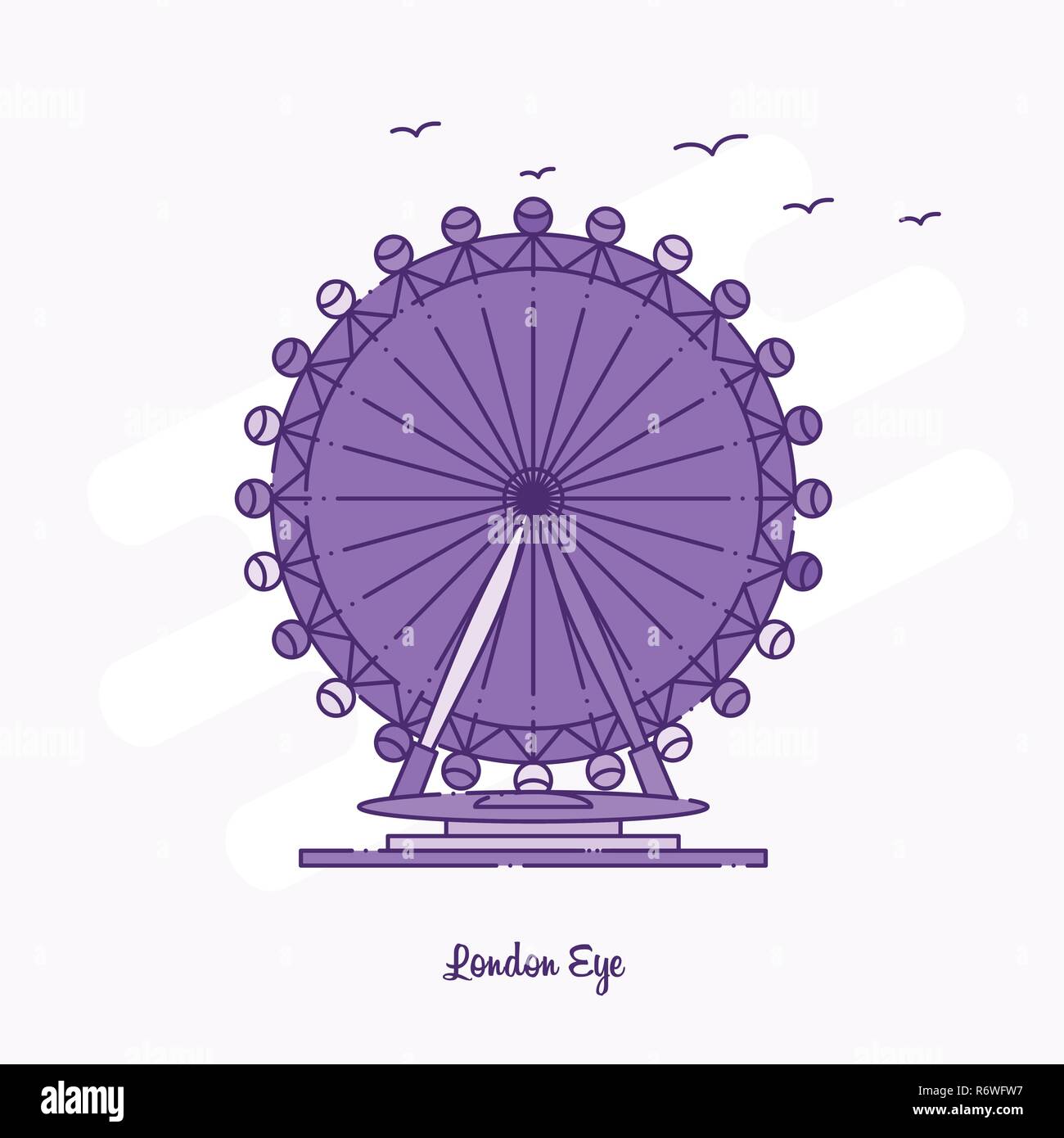 Landmark London Eye en pointillés violets skyline vector illustration Illustration de Vecteur