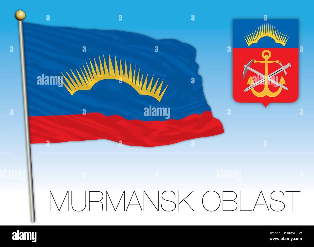 Oblast de Mourmansk drapeau, Fédération de Russie, vector illustration Illustration de Vecteur