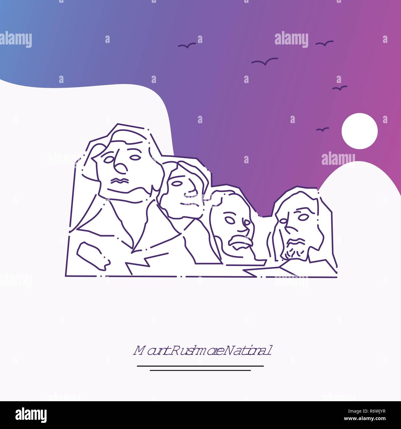 Billet MOUNT RUSHMORE NATIONAL Modèle d'affiche. Arrière-plan créatif violet Illustration de Vecteur