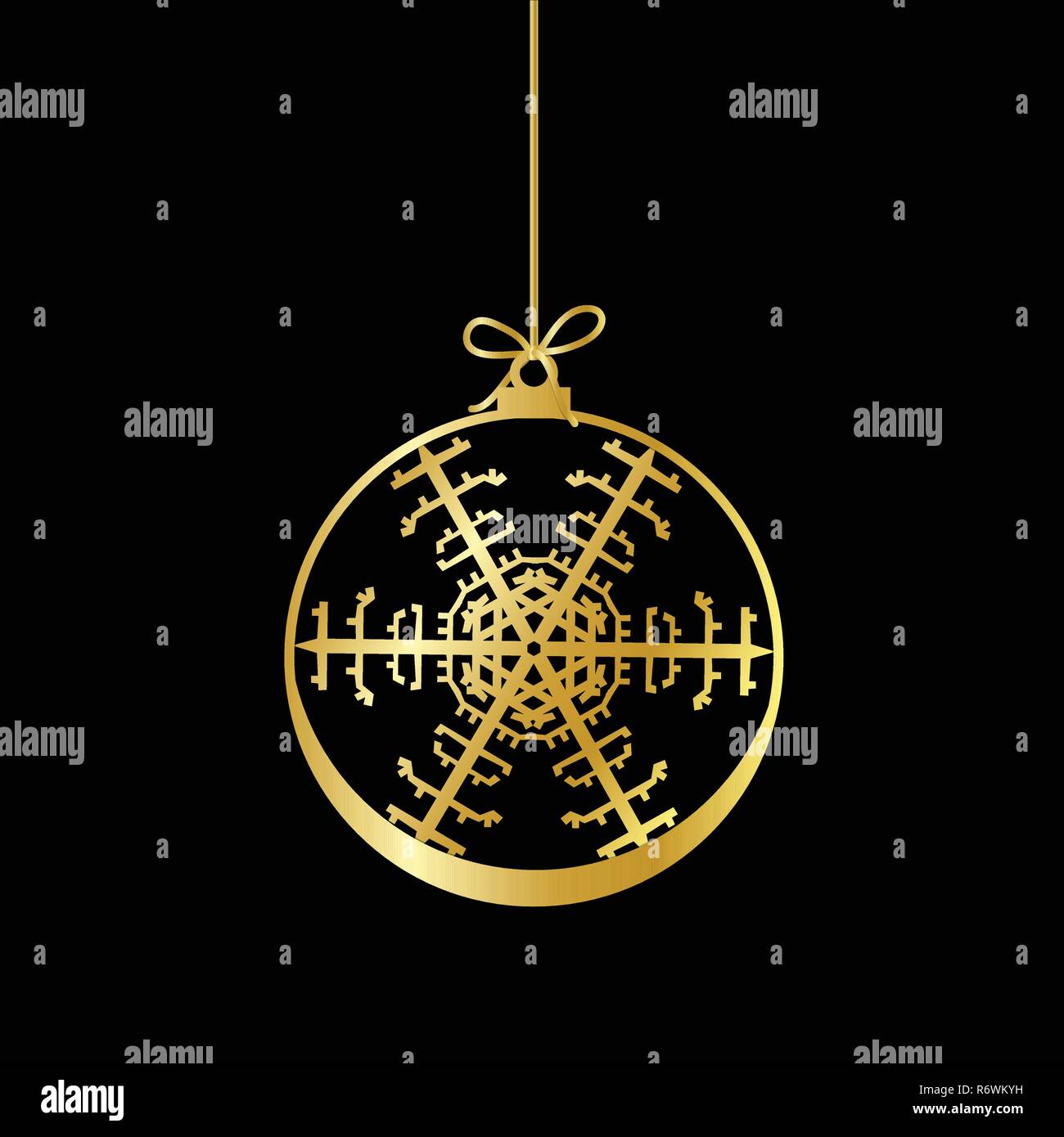 Télévision Boule de Noël avec l'icône Silhouette Bow Symbole graphique Design. Vector Christmas Bauble avec Snowflake illustration isolé sur zone noire Illustration de Vecteur