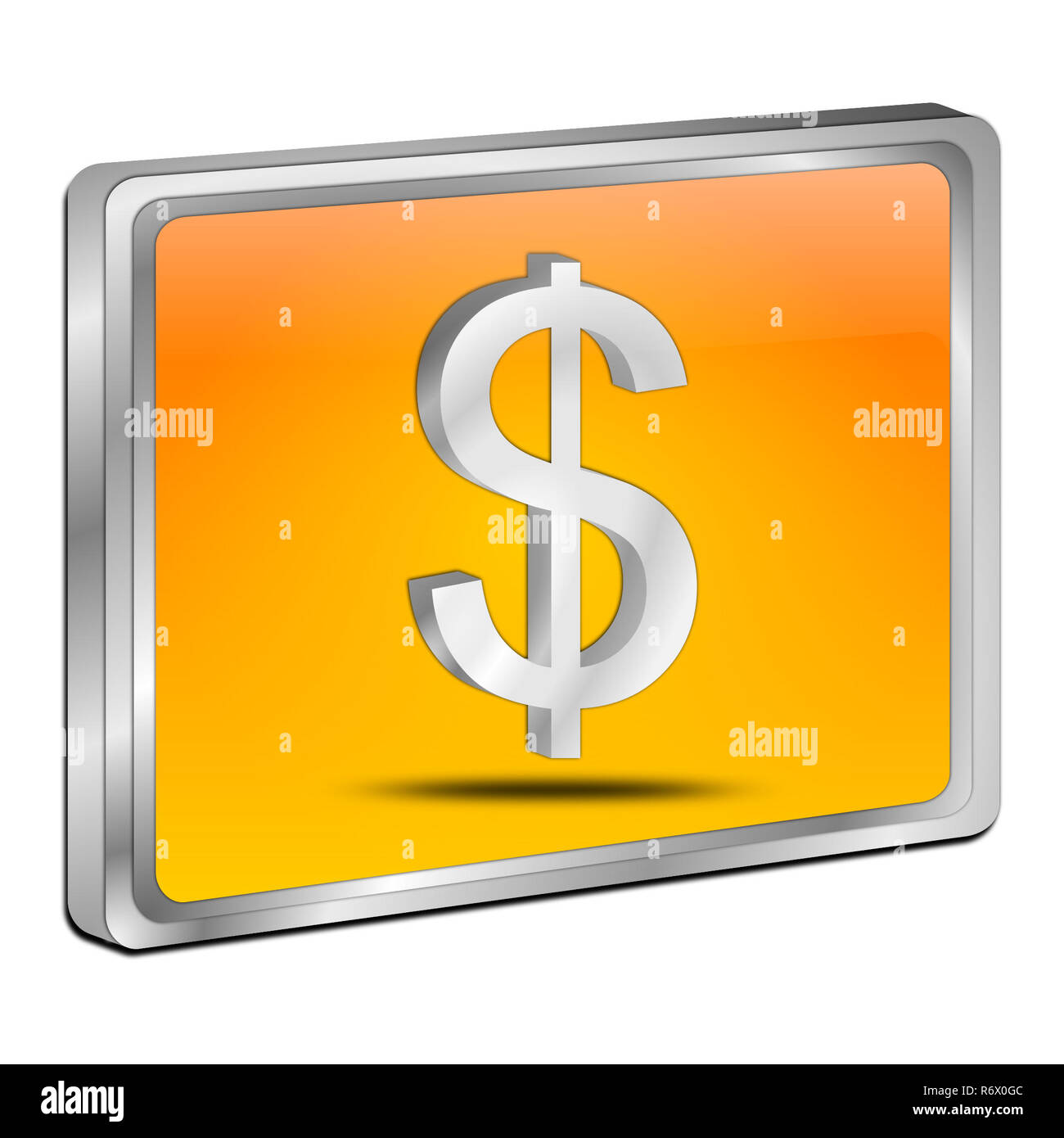 Bouton orange avec le signe du dollar - 3D illustration Banque D'Images