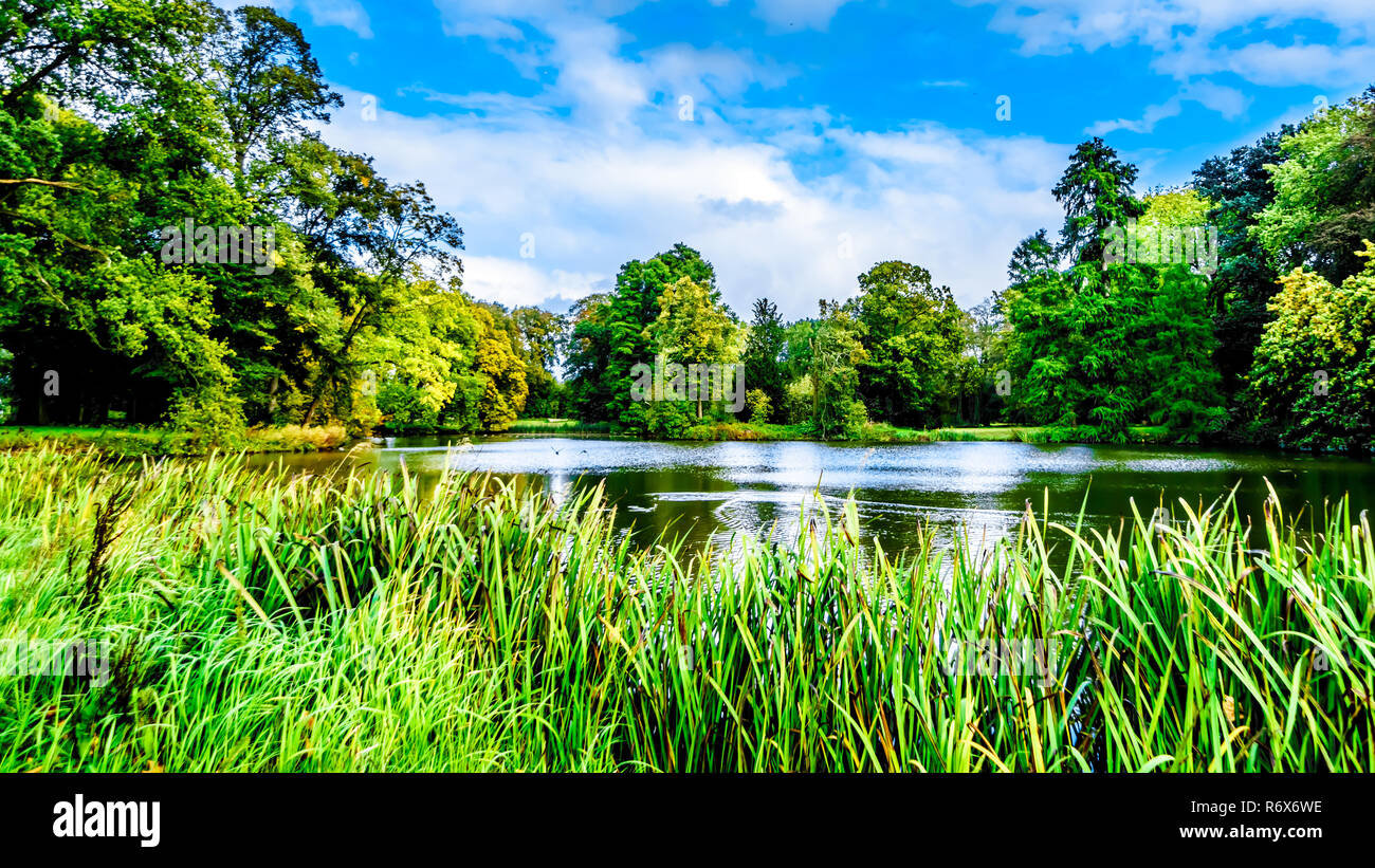 Les étangs et les lacs dans les parcs qui entourent le château historique de Haar dans la provence d'Utrecht aux Pays-Bas Banque D'Images