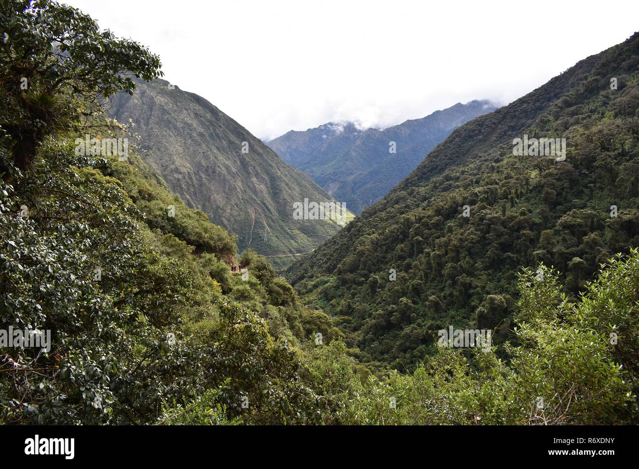 Paysages de montagne andine le long de la randonnée de Salkantay à Machu Picchu, au Pérou. Banque D'Images