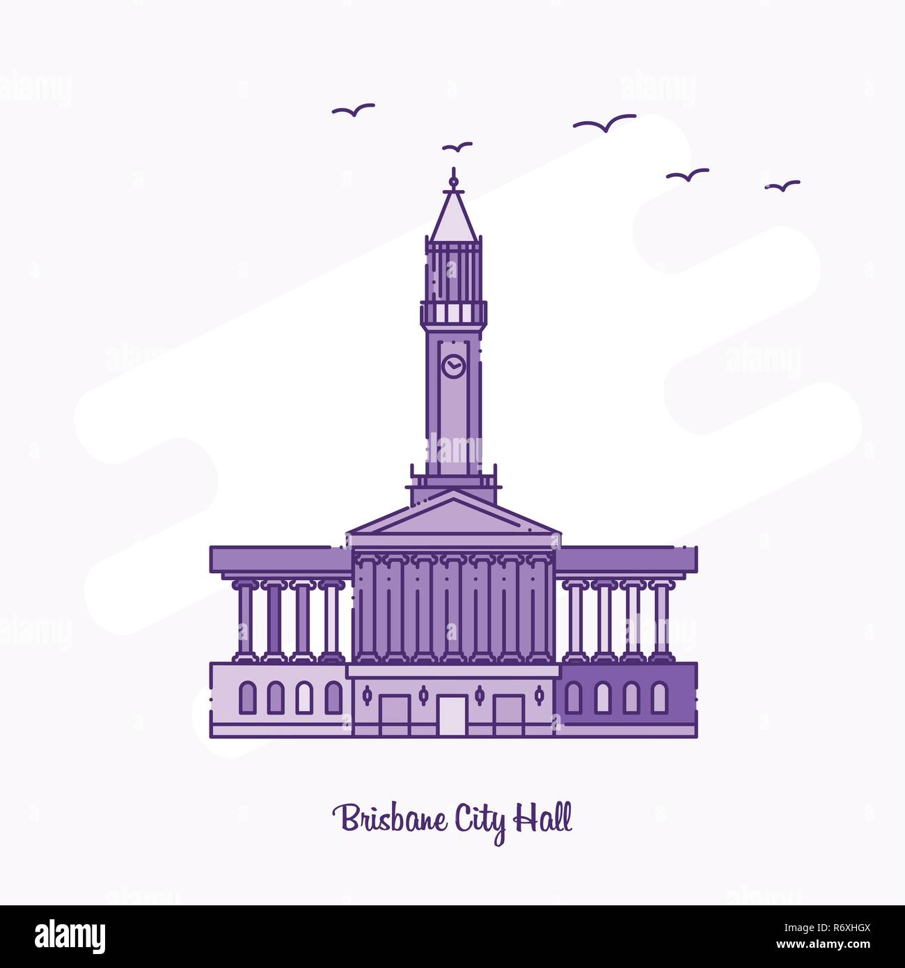 Historique L'HÔTEL DE VILLE DE BRISBANE en pointillés violets skyline vector illustration Illustration de Vecteur