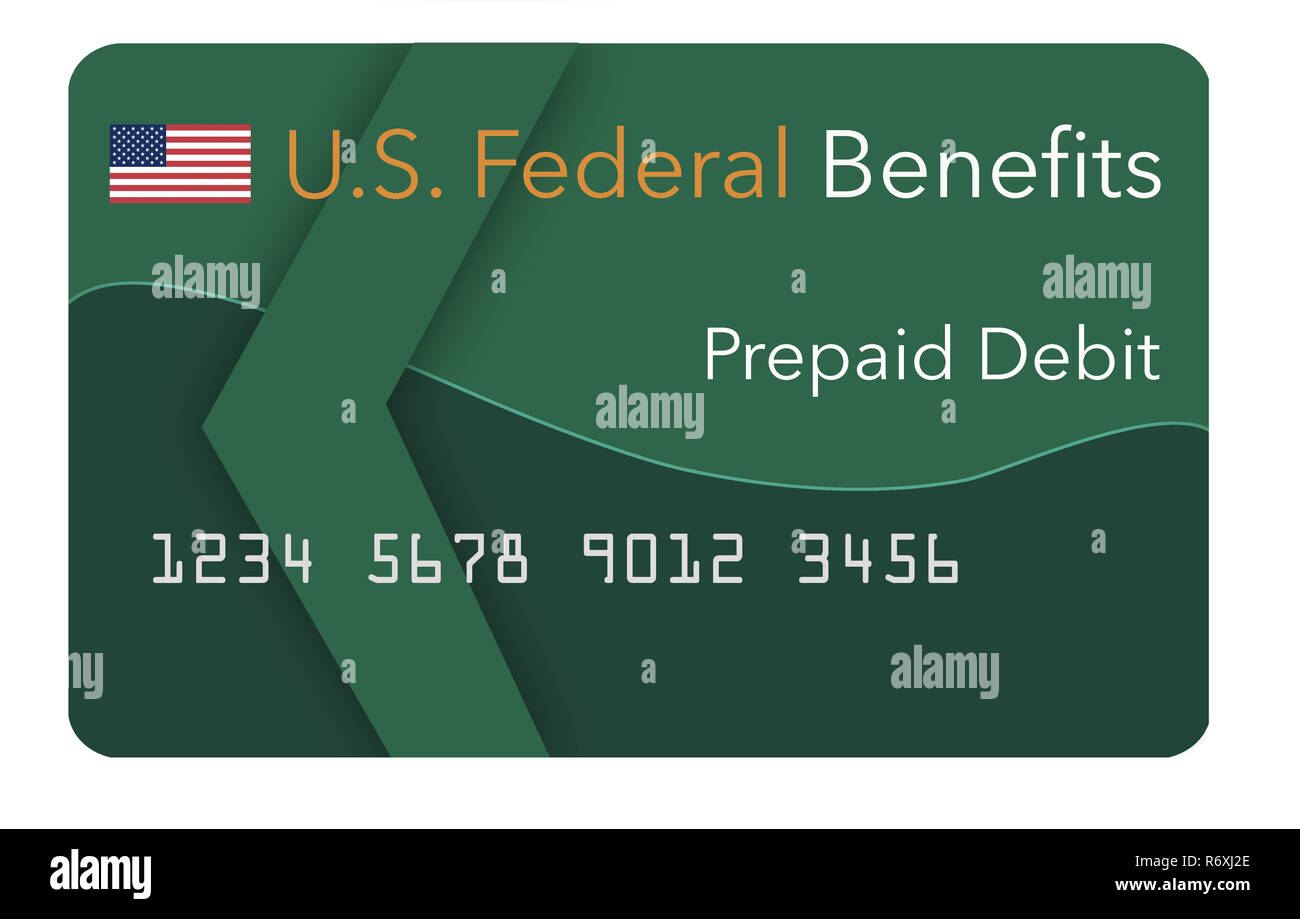 Les prestations fédérales de la sécurité sociale, SSI, VA et plus ne peut être payé à l'aide d'une carte de débit prépayée. Ici, c'est une maquette du gouvernement payés d'une carte de débit. C'est Banque D'Images