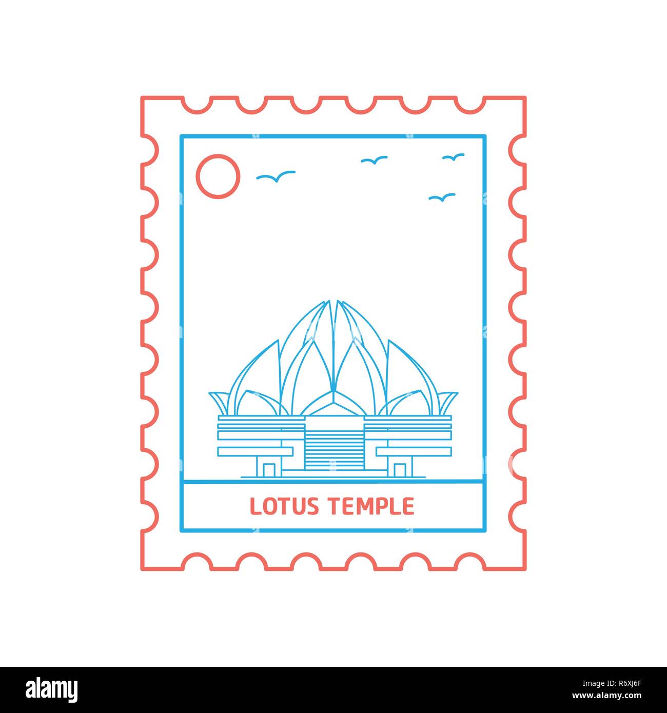 TEMPLE DU LOTUS Bleu et rouge des timbres du style de ligne, vector illustration Illustration de Vecteur