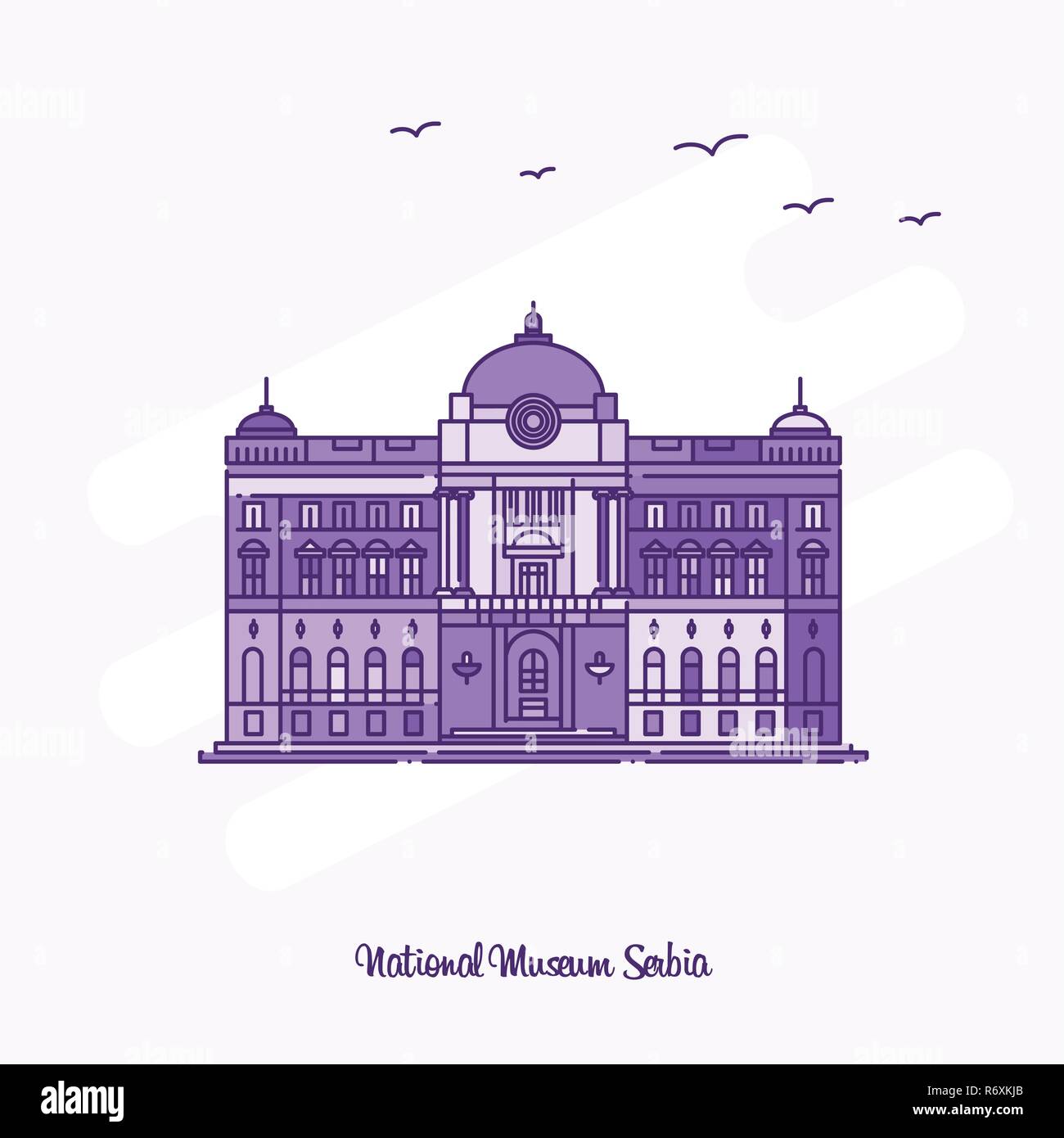 Musée national de la SERBIE Vue Purple Ligne pointillée skyline vector illustration Illustration de Vecteur