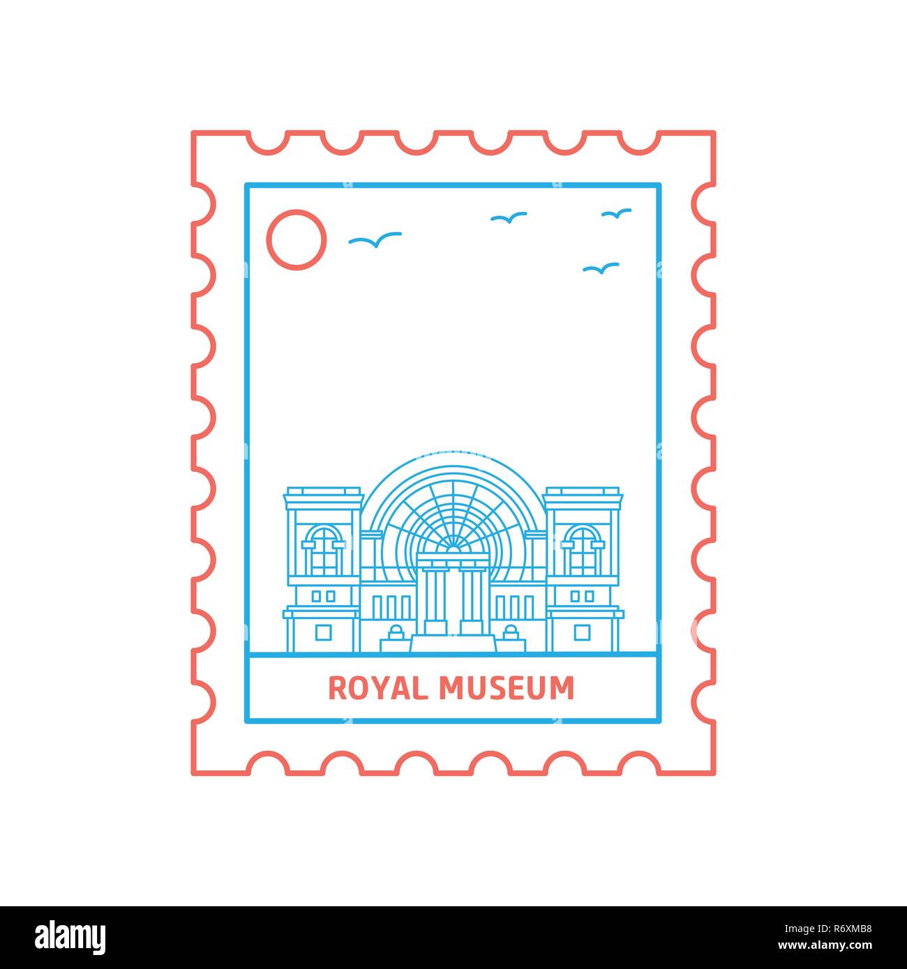 Musée royal bleu et rouge des timbres du style de ligne, vector illustration Illustration de Vecteur