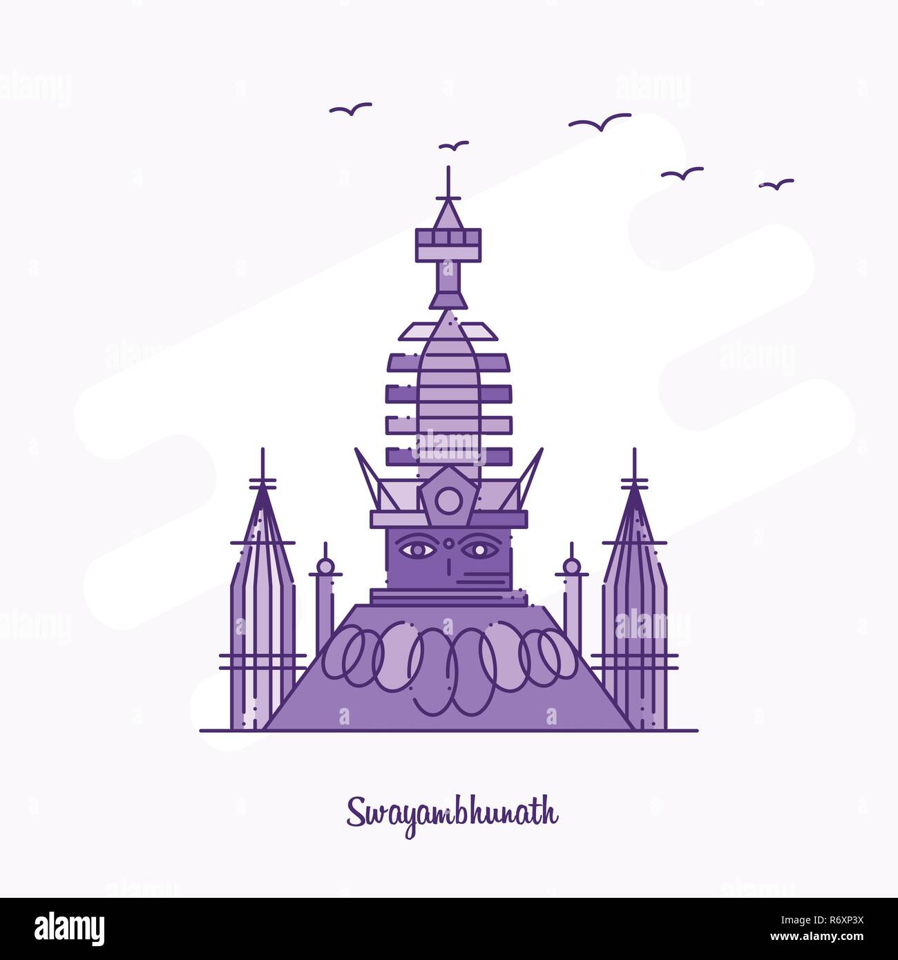 Monument de SWAYAMBHUNATH Ligne pointillée pourpre skyline vector illustration Illustration de Vecteur