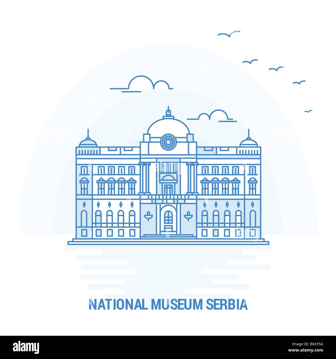 Musée national de la SERBIE Vue bleu. Arrière-plan créatif et modèle d'Affiche Illustration de Vecteur