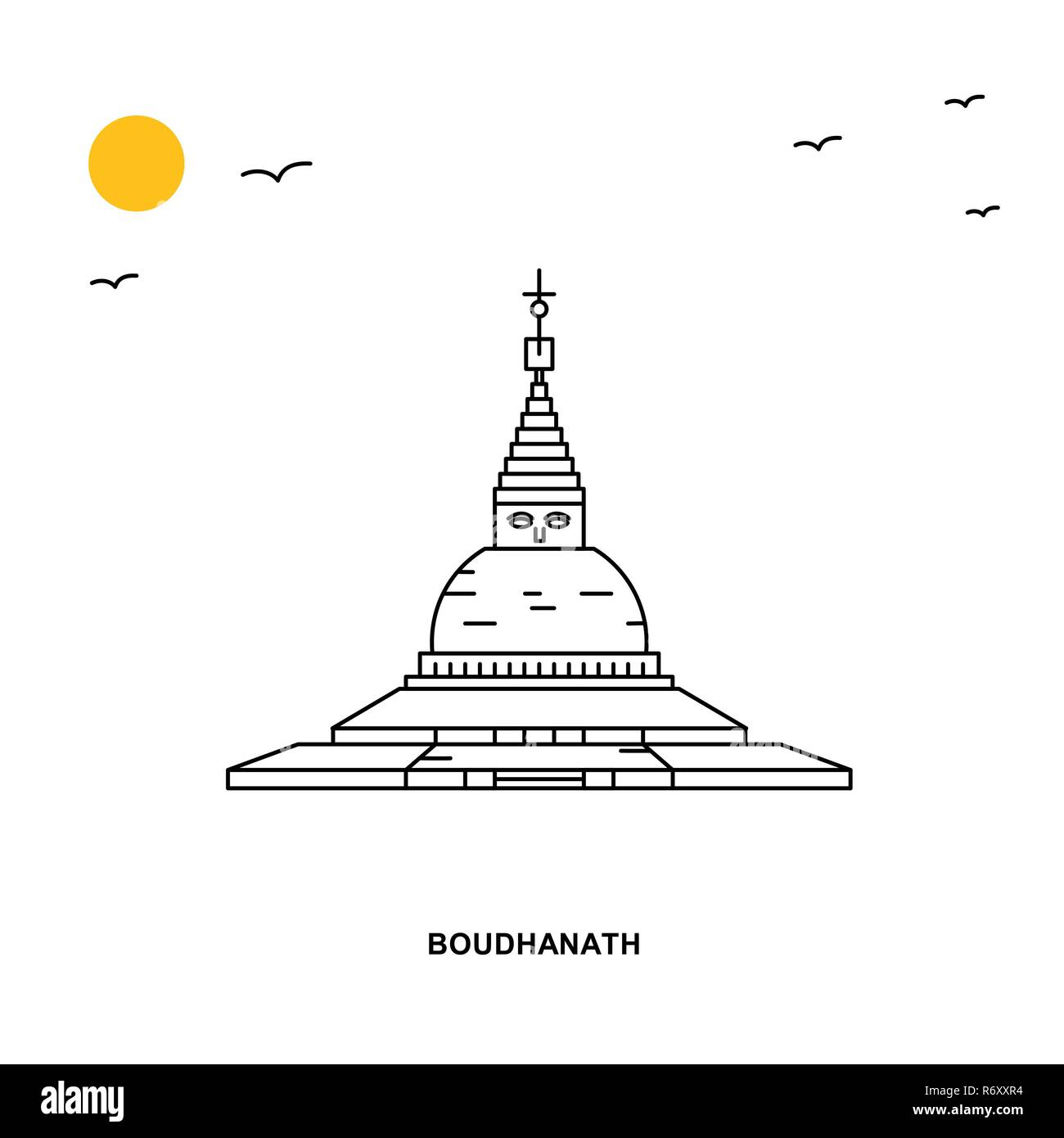 BOUDHANATH Monument. Illustration naturelle de Voyage du Monde historique en ligne . Illustration de Vecteur