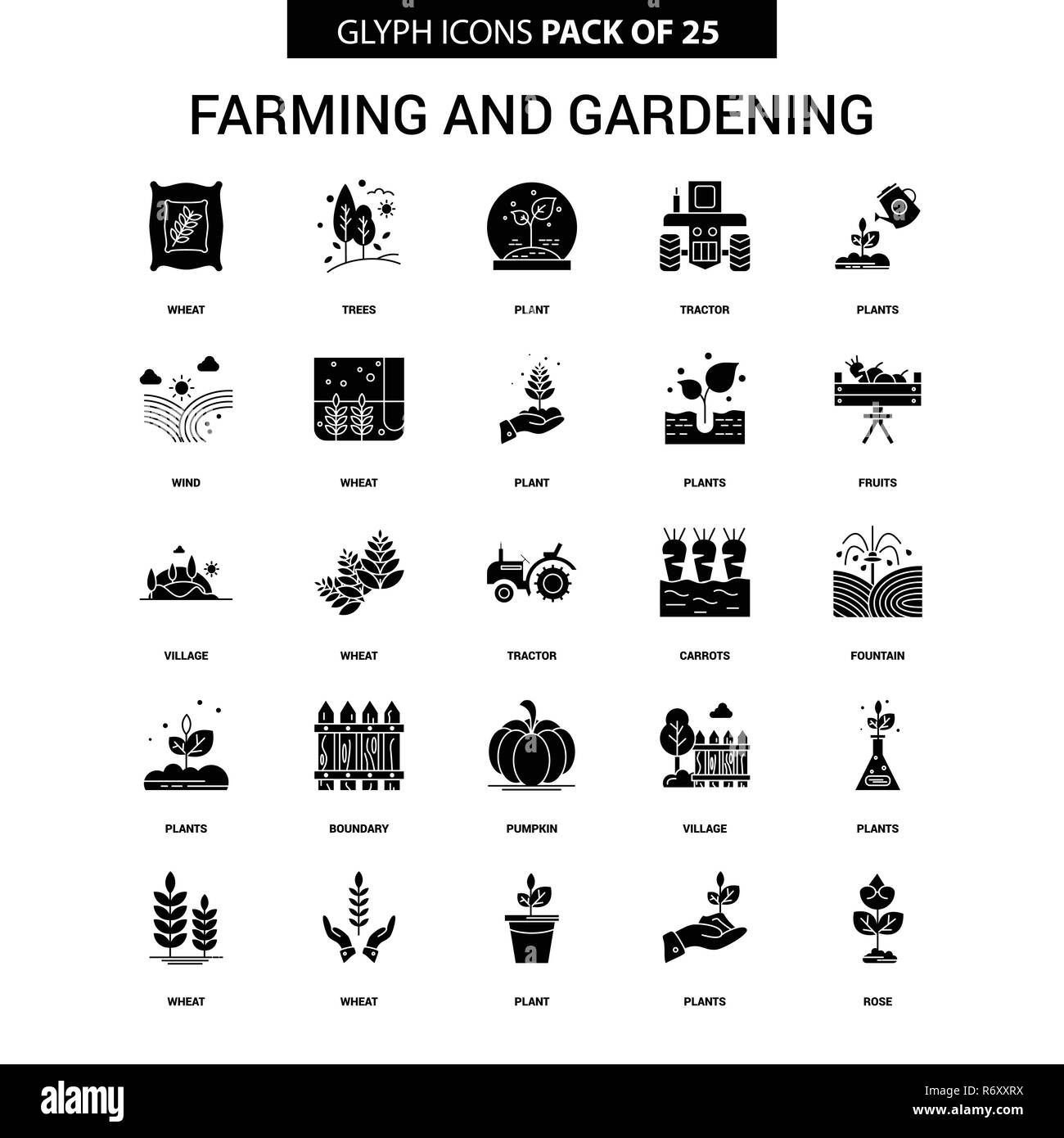 L'agriculture et le jardinage glyphe Vector Icon Set Illustration de Vecteur