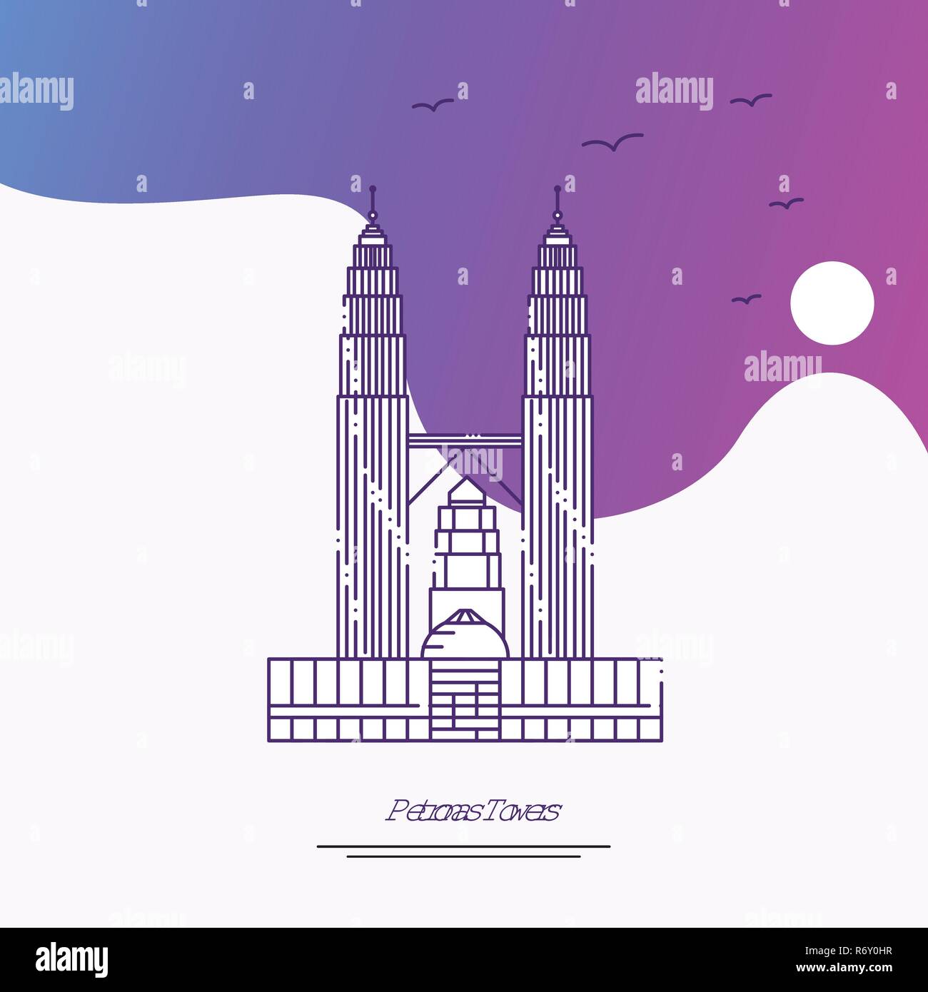 Les Tours Petronas Modèle d'affiche. Arrière-plan créatif violet Illustration de Vecteur
