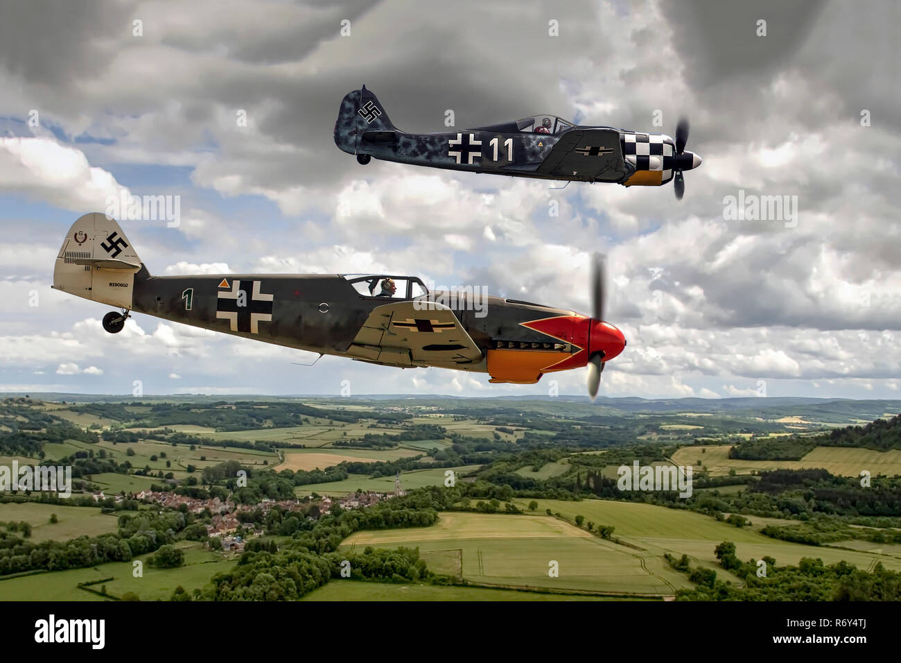 Focke-Wulf FW190 et Messerschmitt Bf 109G en France Banque D'Images
