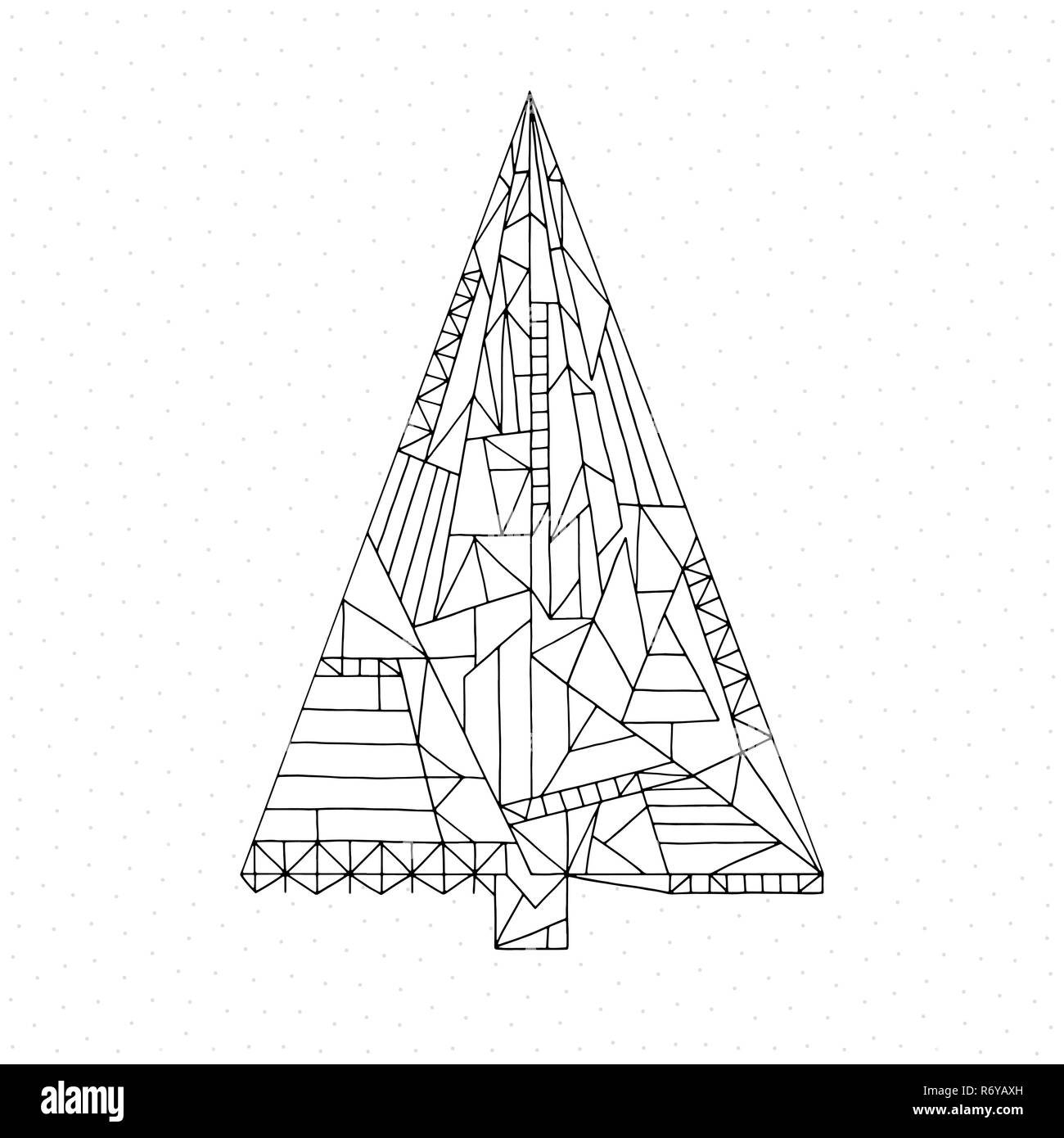 Arbre de Noël à colorier. Hand drawn abstract vector illustration des vacances d'hiver. Arrière-plan de Noël dans un style moderne. Illustration de Vecteur