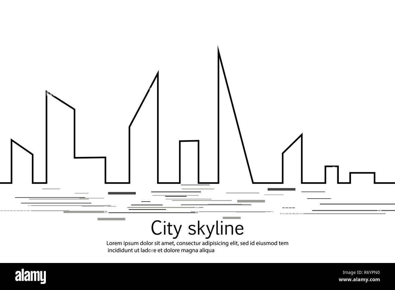 Silhouette de la ville dans un style. Paysage urbain moderne. Illustrations vectorielles. Gratte-ciel immeuble bureau horizon.ligne continue le dessin. Ligne vectorielle. Les figures géométriques avec l'effet de motion Banque D'Images