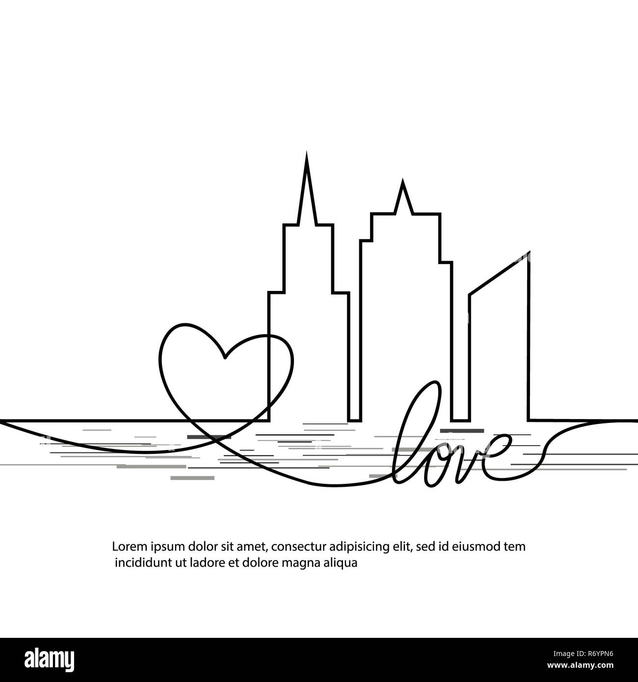 Silhouette de la ville dans un style. Paysage urbain moderne. Illustrations vectorielles. Gratte-ciel immeuble bureau horizon.ligne continue le dessin. Ligne vectorielle. Les figures géométriques avec l'effet de motion Banque D'Images