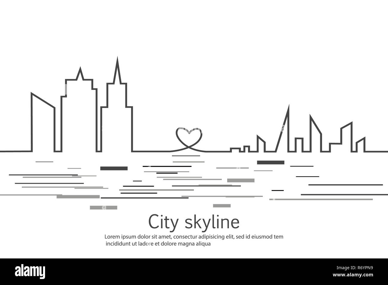 Silhouette de la ville dans un style. Paysage urbain moderne. Illustrations vectorielles. Gratte-ciel immeuble bureau horizon.ligne continue le dessin. Ligne vectorielle. Les figures géométriques avec l'effet de motion Banque D'Images
