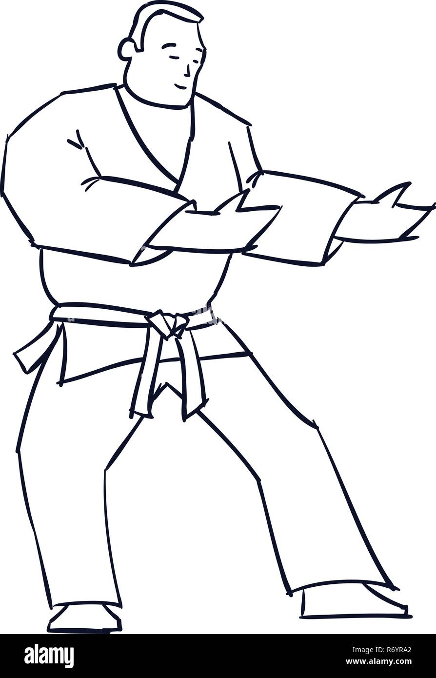 Caractère dessiné à la main l'homme en kimono. Vector Illustration de Vecteur