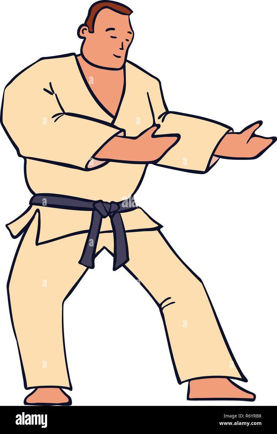Caractère dessiné à la main l'homme en kimono. Vector Illustration de Vecteur