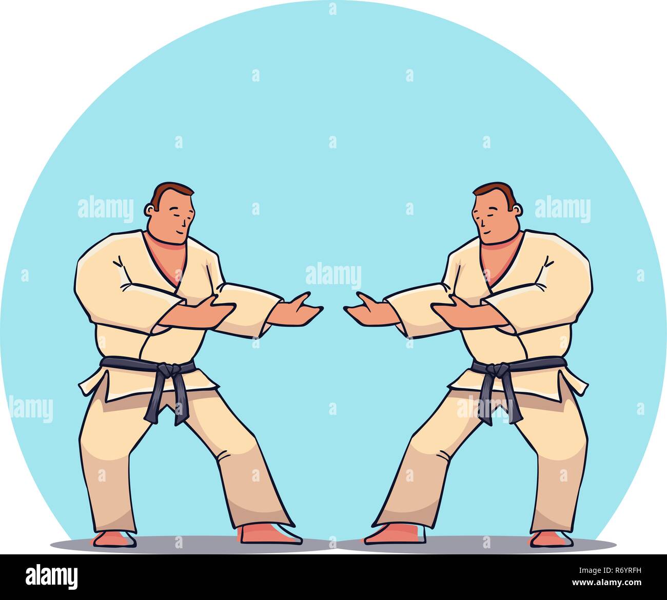 Caractère dessiné à la main deux Mans en kimono. Vector Illustration de Vecteur