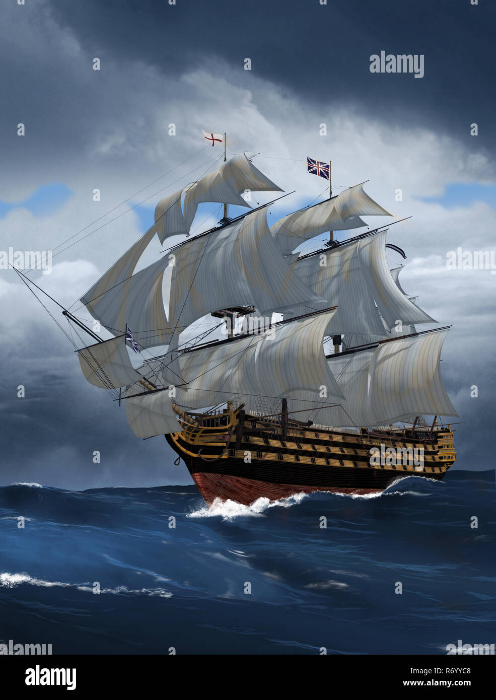 HMS Victory, navire amiral de l'amiral Nelson à Trafalgar, rendu 3d illustration Banque D'Images