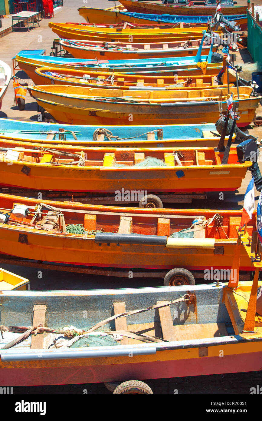 Bateaux de pêcheurs au Chili Banque D'Images