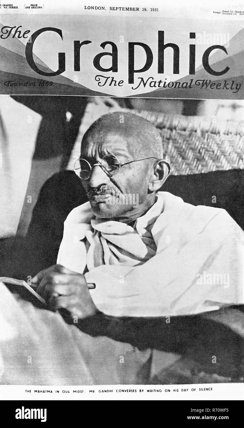 Mahatma Gandhi sur la couverture du magazine Graphic, Londres, Angleterre, Royaume-Uni, septembre 19, 1931, ancienne image du 1900 Banque D'Images