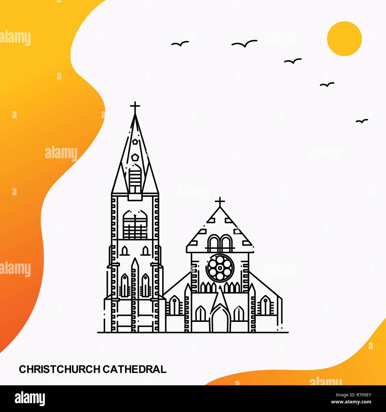 La Cathédrale de Christchurch voyage Modèle d'Affiche Illustration de Vecteur