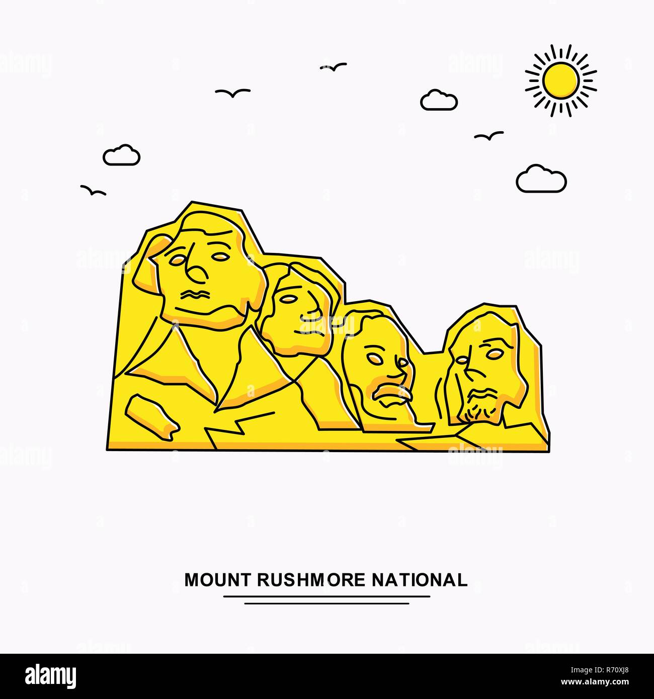 MOUNT RUSHMORE National Monument Modèle d'affiche. Illustration jaune Voyage du Monde historique en style de ligne avec beauture parlons nature Illustration de Vecteur