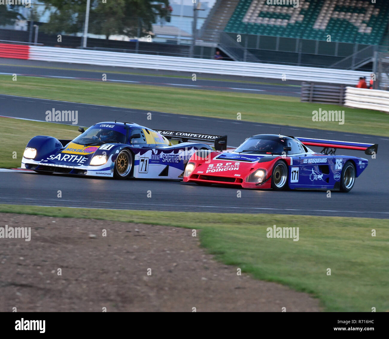 David Methley, épice SE89, Georg Kjallgren, Courage C26S, Groupe C, Silverstone Classic 2015, les voitures de course classique, endurance, Groupe C, Historique Banque D'Images